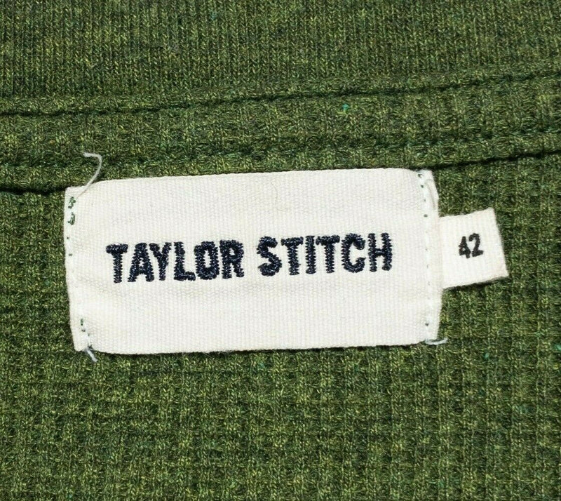 Taylor Stitch Men's Large (42) Green Waffle-Knit Thermal 3-Button Henley Shirt