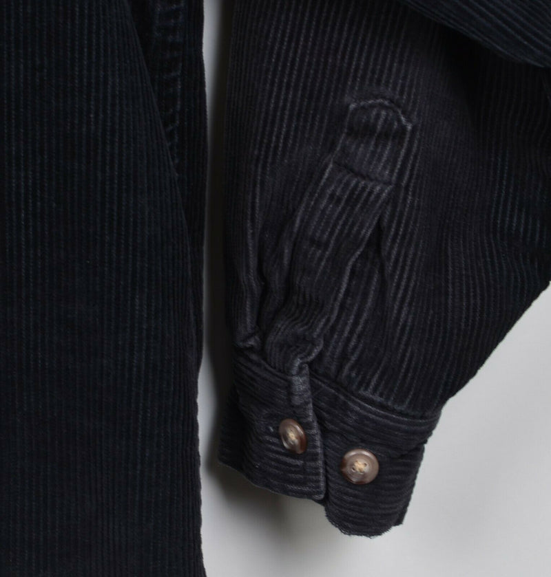Vintage 90s Gap Men's Large Corduroy Quilt-Lined Black Button-Front Shirt Jacket