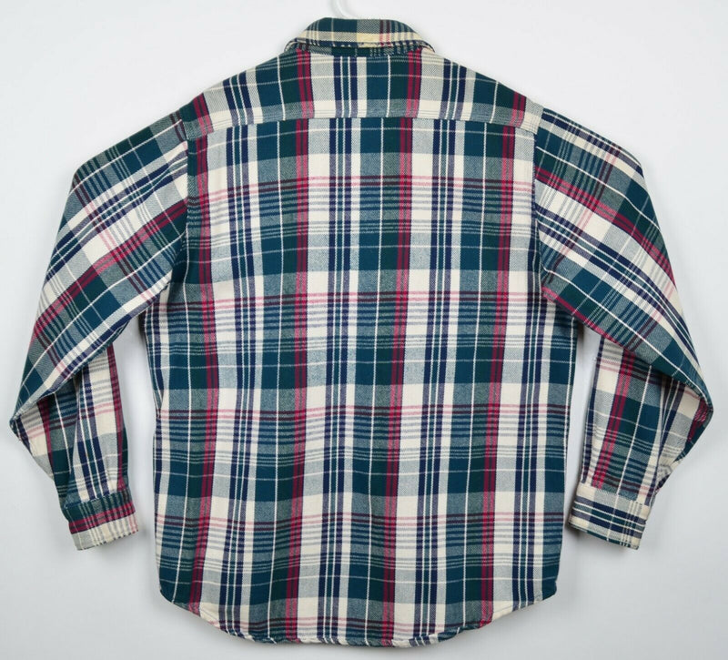 Vintage Carhartt Men's Large? Flannel Green Red Plaid DISTRESSED Work Shirt