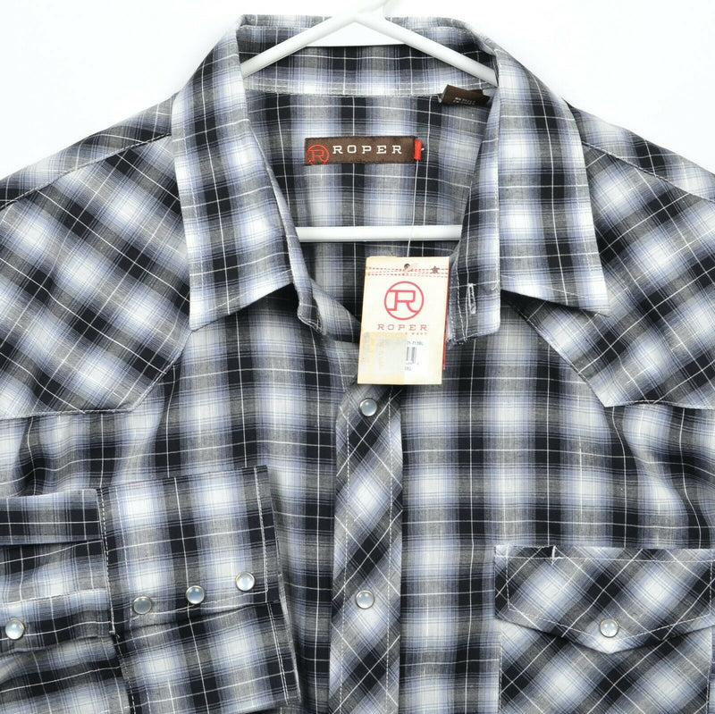 Roper Men's 2XL Pearl Snap Black Gray Plaid Metallic Western Rockabilly Shirt
