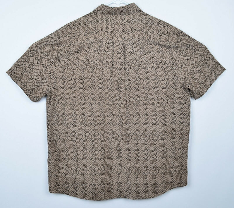 Nat Nast Men's Sz Large Silk Lyocell Blend Brown Circle Geometric Aloha Shirt