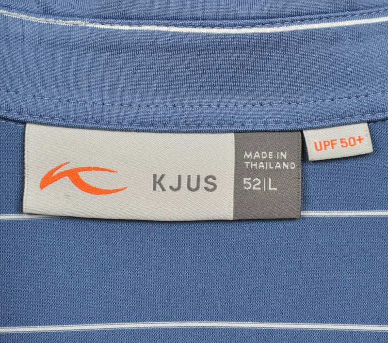 KJUS Men's Large/52 Blue UPF 50+ Wicking Golf Big Stripes Soren Polo Shirt