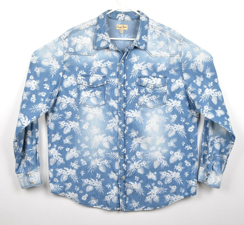 Chip & Pepper California Men's Sz XL Pearl Snap Denim Jean Floral Shirt