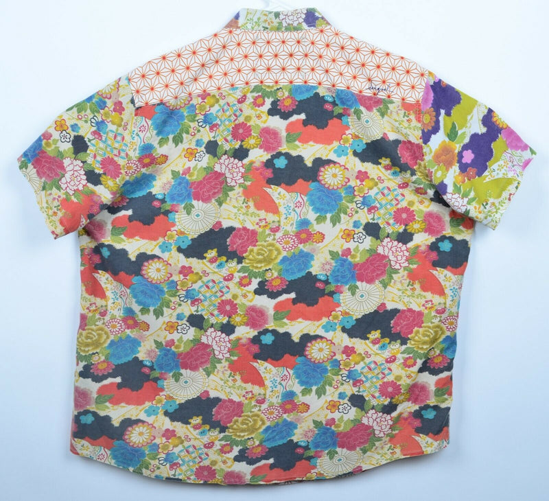 Desigual Men's 2XL Floral Pearl Snap Geometric Colorful Bright Shirt