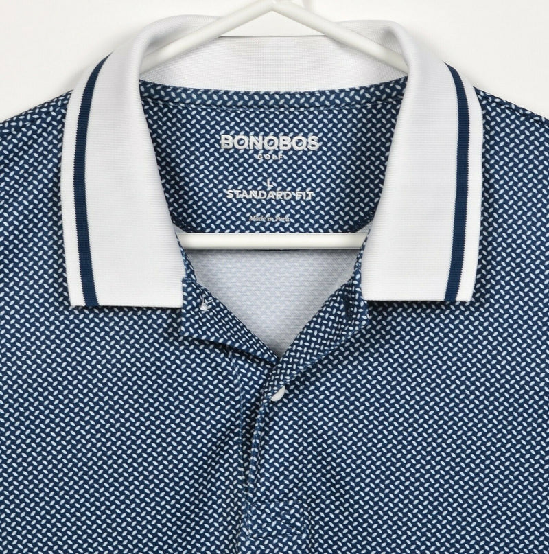 Bonobos Golf Men Large Standard Fit Blue Geometric Polyester Wicking Polo Shirt