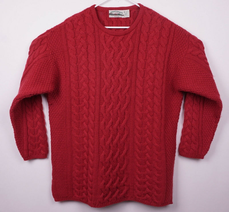 Aran Crafts Women's Sz XL Red Cable Knit Wool Cashmere Blend Fisherman Sweater