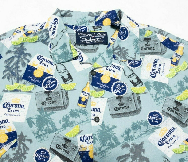 Corona Extra Hawaiian Shirt XL Men's Newport Blue Floral Beer Promo Lime Palm