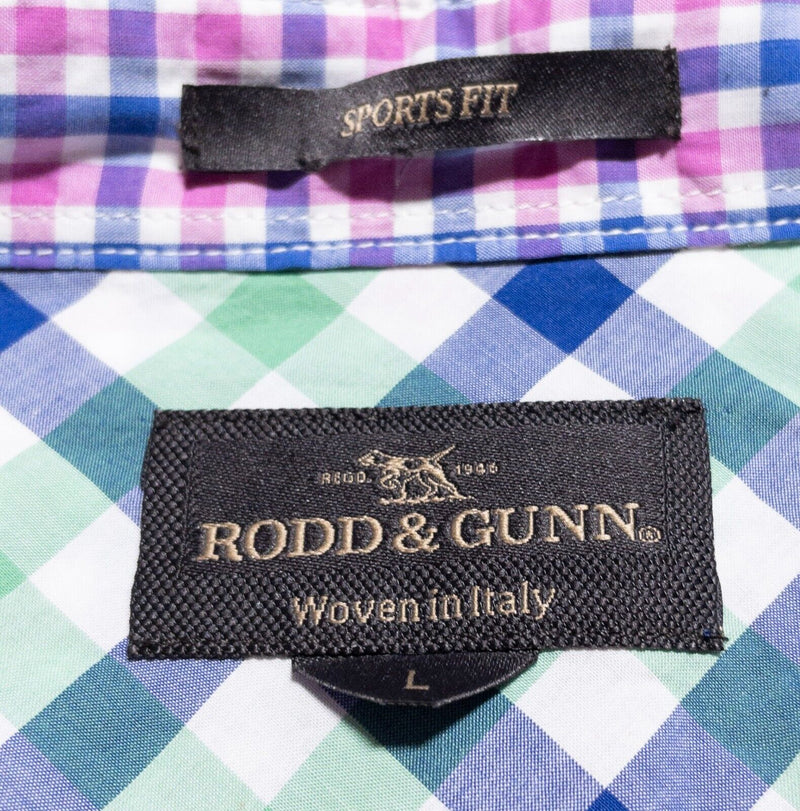 Rodd & Gunn Shirt Men's Large Sports Fit Pink Blue Check Button-Front Preppy
