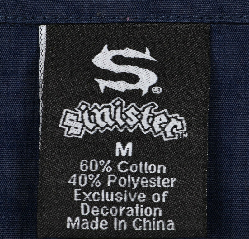 Sinister Clothing Men's Medium Skull Tribal Navy Blue Posse Button-Front Shirt