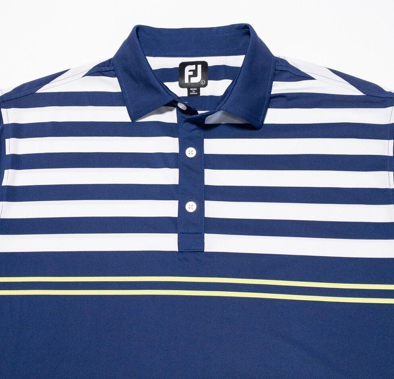 FootJoy Golf Shirt Large Men's Polo Lisle Engineered Chest Stripes Blue Wicking