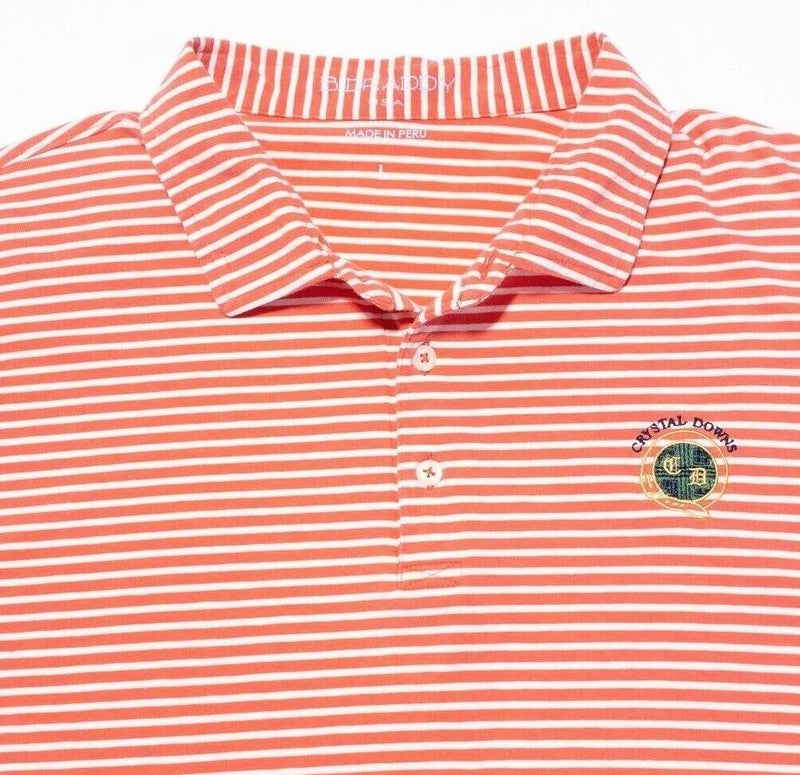 B. Draddy Polo Large Men's Golf Peach Pink Striped Cotton Blend Crystal Downs