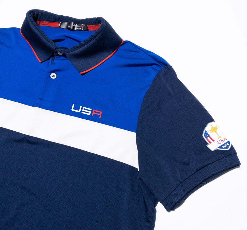 RLX Ralph Lauren Ryder Cup USA Small Men's Polo Shirt Blue Striped Wicking Golf