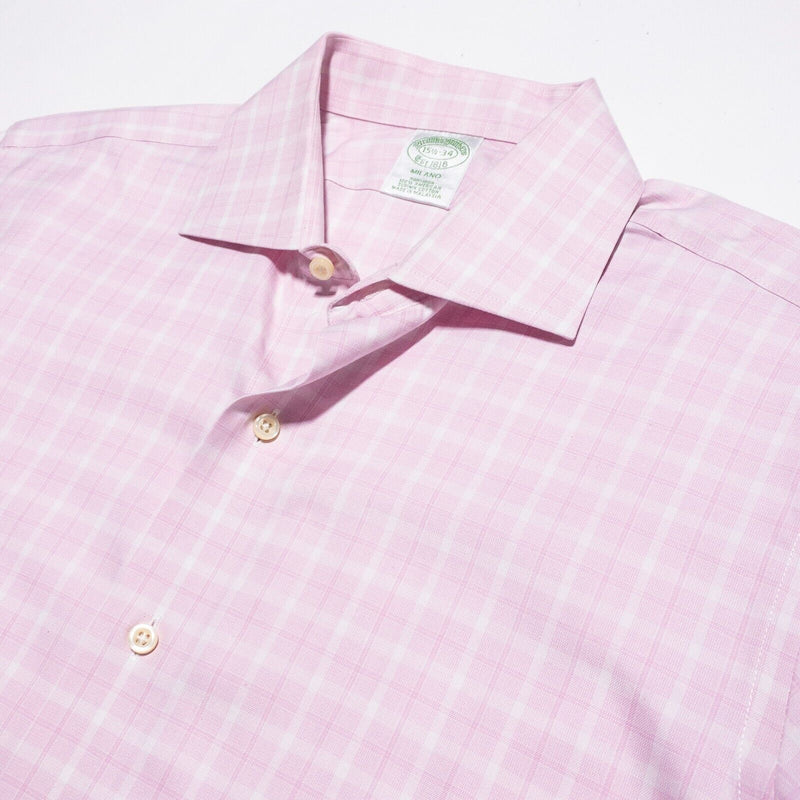 Brooks Brothers Milano Dress Shirt Men's 15.5-34 Pink Plaid Non-Iron Business