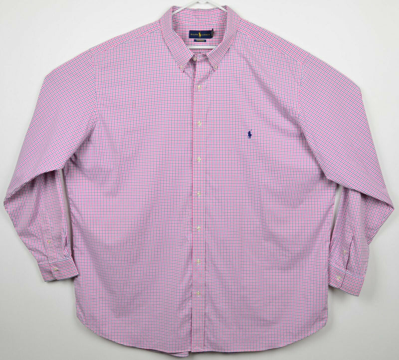 Polo Ralph Lauren Performance Men's Sz 4XLT Pink Plaid Nylon Button-Down Shirt