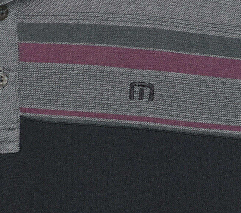 Travis Mathew Men's XL Gray Black Striped Cotton Polyester Blend Golf Polo Shirt