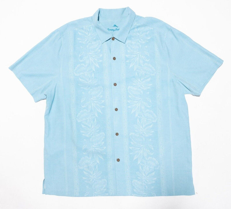 Tommy Bahama Silk Shirt 2XL Men's Hawaiian Panel Floral Light Blue Aloha Camp