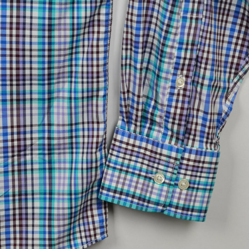 Peter Millar Summer Comfort Men's XL Purple Blue Plaid Nylon Wicking Shirt