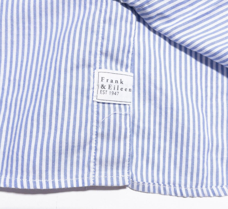 Frank & Eileen Paul Shirt Women's Medium Blue White Striped Collared Made in USA