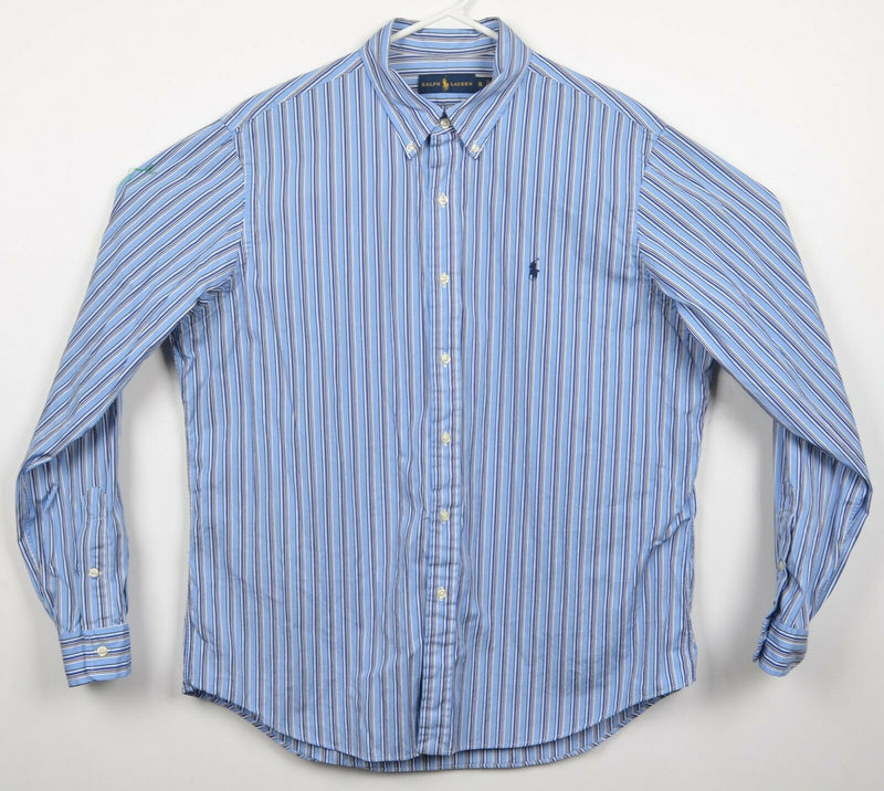 Polo Ralph Lauren Men's XL Blue Striped Logo Long Sleeve Button-Down Shirt