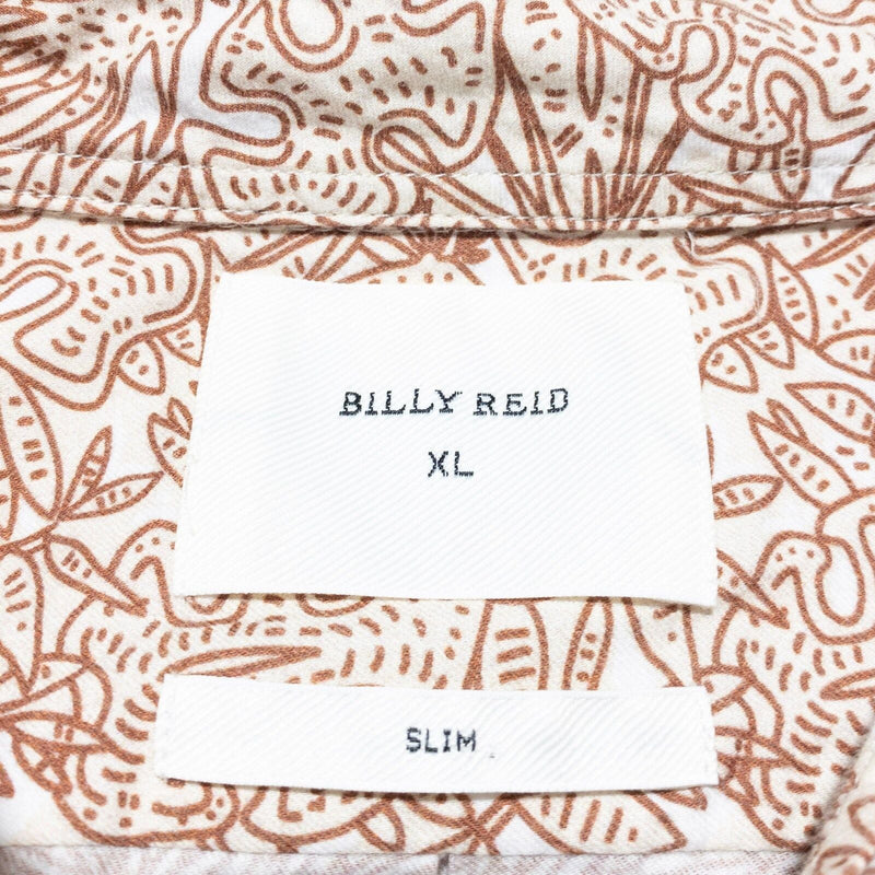 Billy Reid Shirt Men's XL Slim Fit Button-Down Floral Print Orange/Beige