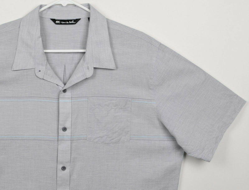 Travis Mathew Men's Sz XL Gray Striped Cotton Blend Button-Front Casual Shirt