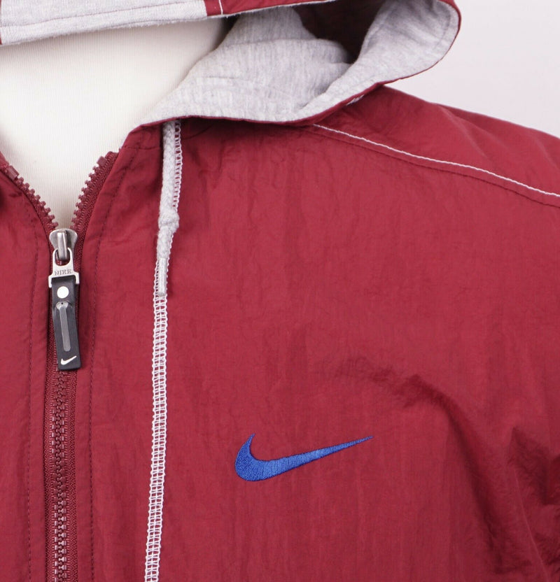 Vtg 90s Nike Men's Sz Medium Swoosh Logo Embroidered Red Lined Full Zip Jacket