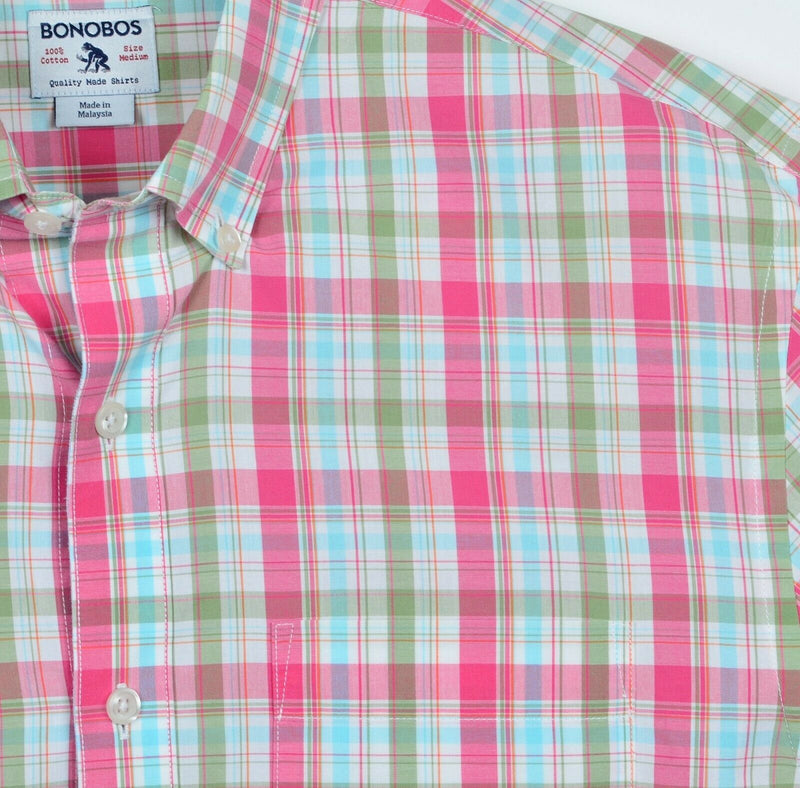 Bonobos Men's Sz Medium Pink Green Blue Plaid Long Sleeve Button-Down Shirt