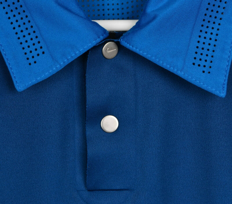 Tiger Woods Collection Men's XL Nike Metal Snap Button Blue Mesh Golf Polo Shirt