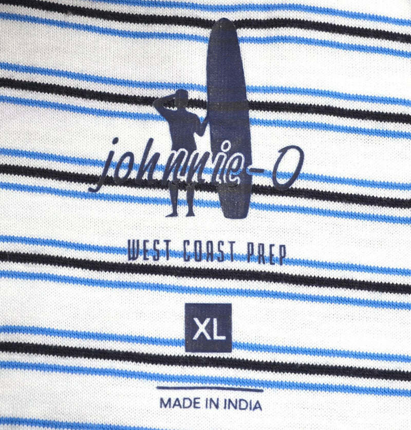 Johnnie-O Men's Sz XL White Blue Striped Cotton Modal Blend Golf Polo Shirt