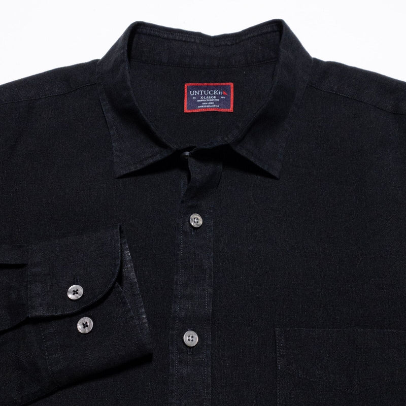 UNTUCKit Linen Shirt Men's XL Wrinkle Resistant Solid Black Long Sleeve Button