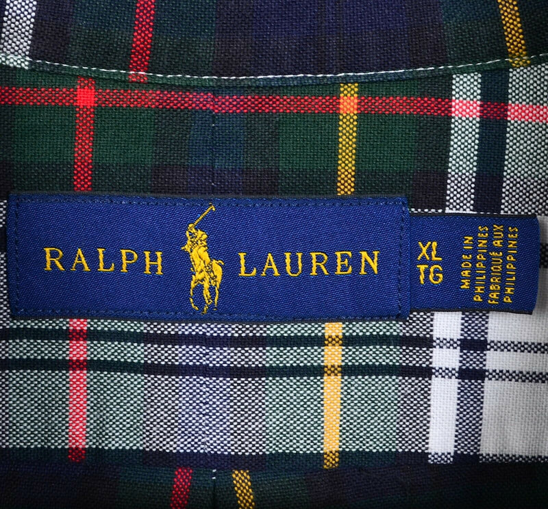 Polo Ralph Lauren Men's XL Navy Blue Green Tartan Plaid Pony Button-Down Shirt