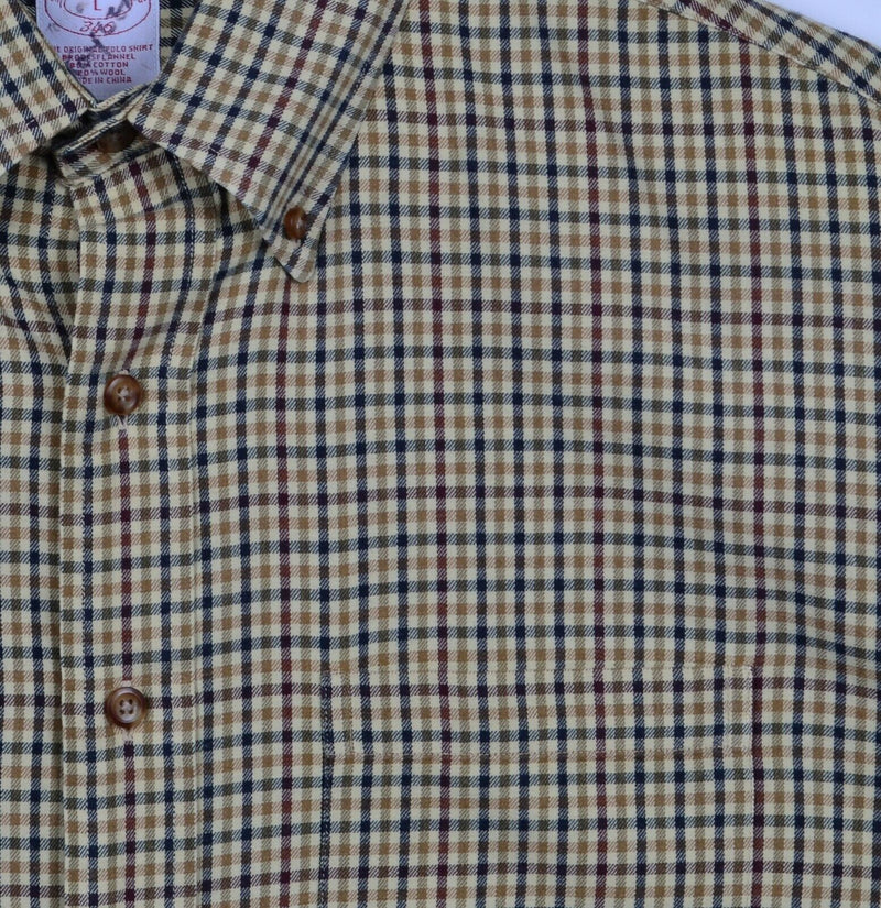 Brooks Brothers Men's Large Brooks Flannel Wool Blend Tan Shepherd Check Shirt