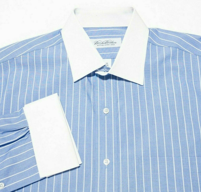 Brooks Brothers French Cuff Dress Shirt Blue Striped Contrast Collar Men's 15.5