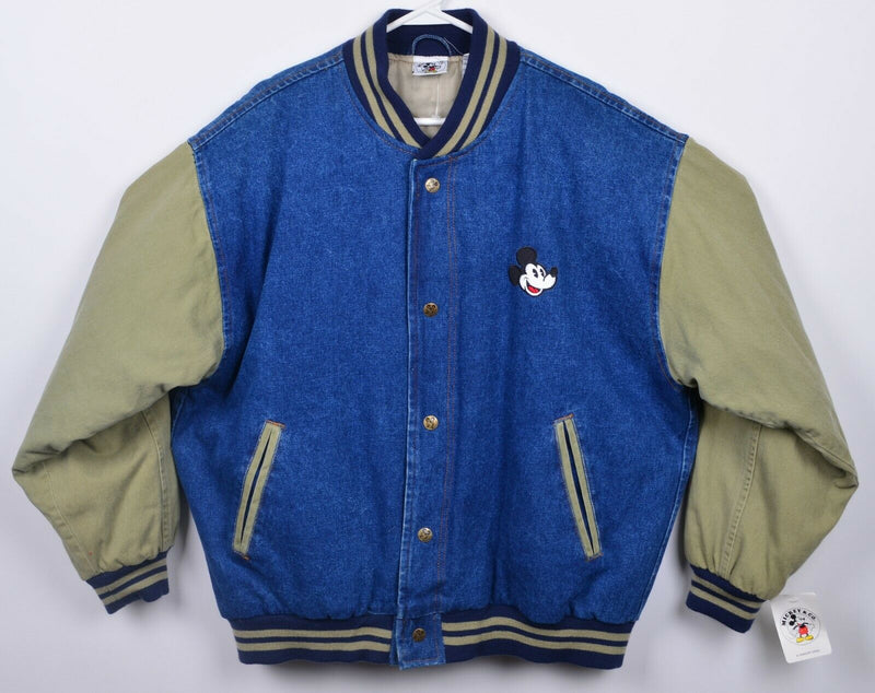 Vintage 90s Mickey & Co. Men XL Denim Snap Embroidered Disney Bomber Jacket
