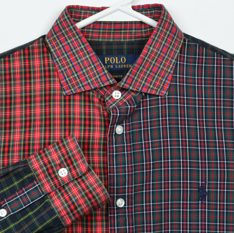 Polo Ralph Lauren Men Large Colorblock Tartan Plaid Red Green Button-Front Shirt