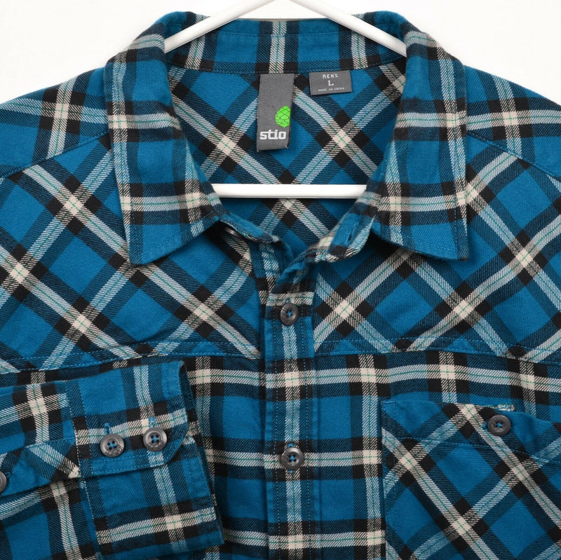 Stio Men's Large Flannel Blue Plaid Long Sleeve Button-Front Flannel Shirt