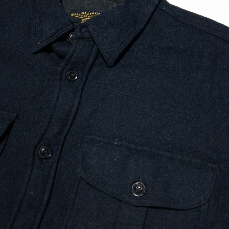 AllSaints Shirt Men's Small Neward LS Wool Blend Dark Navy Blue Button-Down