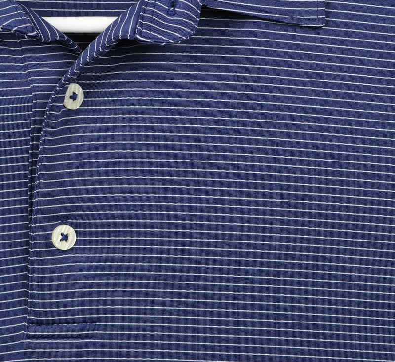 Johnnie-O Men's Sz Medium Navy Blue Striped Polyester Spandex Golf Polo Shirt
