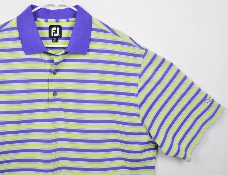 FootJoy Men's Sz XL Lime Green Purple Striped FJ Golf Polo Shirt Quail West