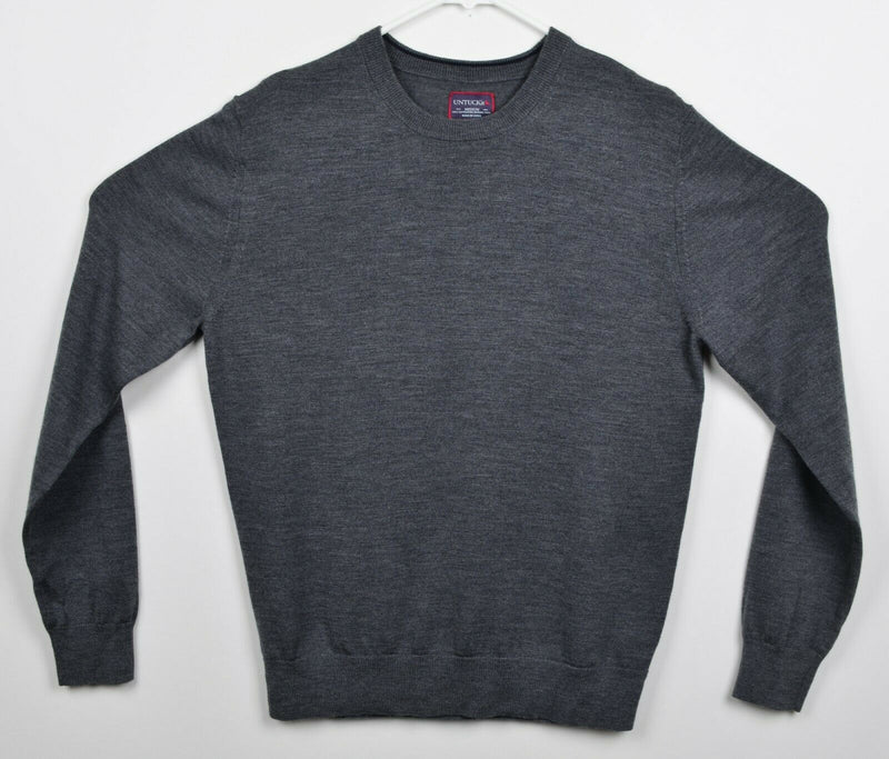 UNTUCKit Men's Sz Medium 100% Merino Wool Gray Crewneck Pullover Sweater