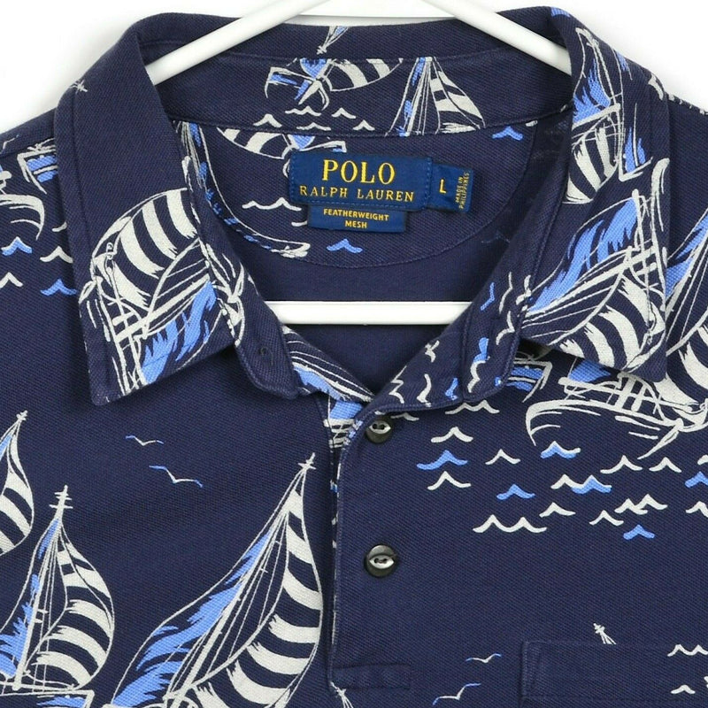 Polo Ralph Lauren Men's Large Sailboat Featherweight Mesh Navy Blue Polo Shirt