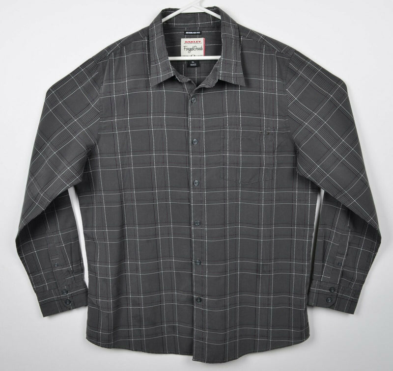 Oakley Forged Goods Men's XL Modal Blend Gray Plaid Button-Front Shirt