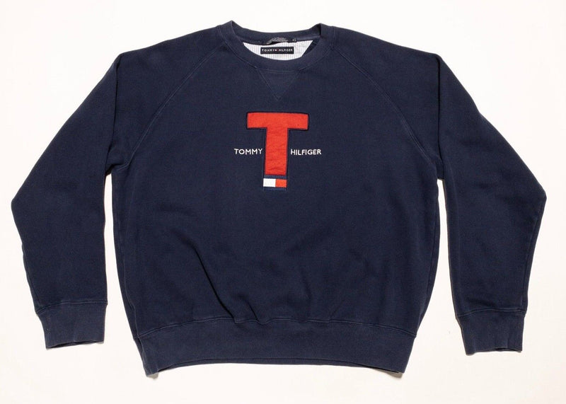 Vintage Tommy Hilfiger Sweatshirt Men's XL Crew Neck 90s Navy Blue Flag Logo