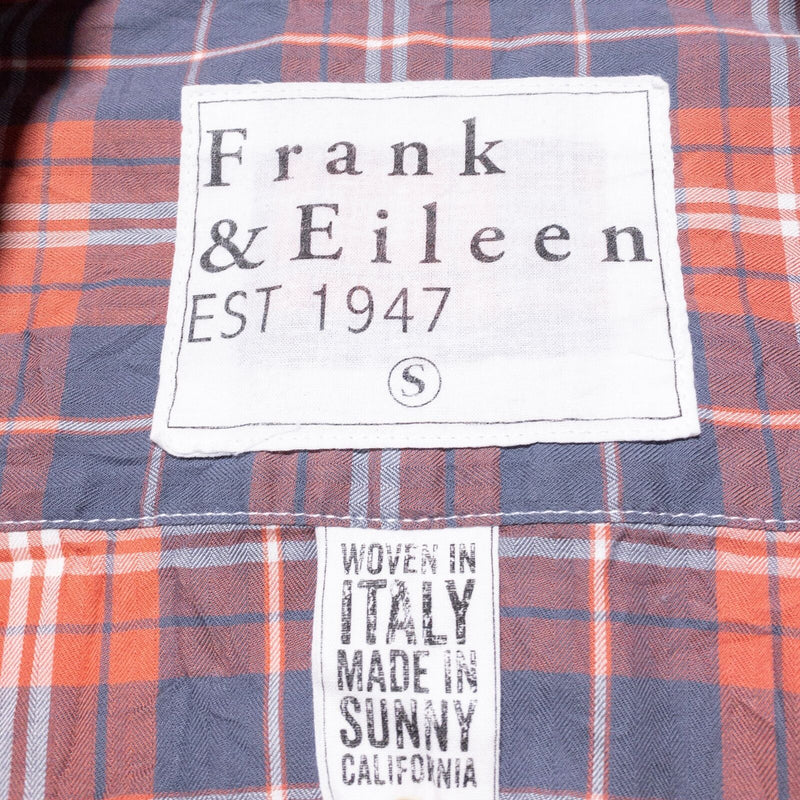 Frank & Eileen Barry Shirt Women's Small Plaid Orange Blue Long Sleeve USA