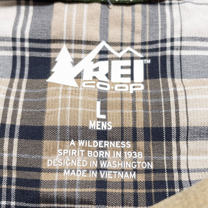 REI Vented Shirt Men's Large Plaid Long Sleeve Wicking Hiking Fishing Travel