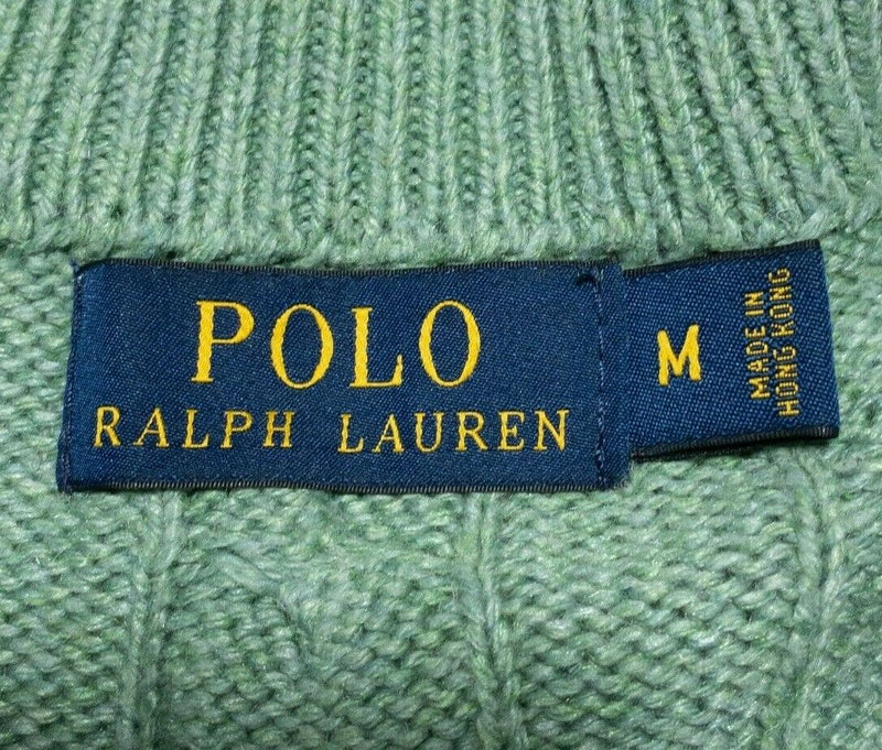 Polo Ralph Lauren 100% Silk Cable-Knit 1/4 Zip Sweater Green Men's Medium