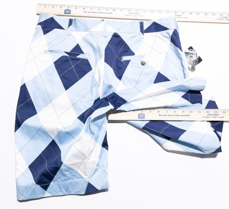 Loudmouth Golf Shorts Men's 36 Blue Argyle/Diamond Blue White Cotton Blend