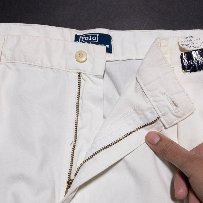 Polo Ralph Lauren Chino Pants Men's 40x34 Vintage Pleated Preppy Vintage White