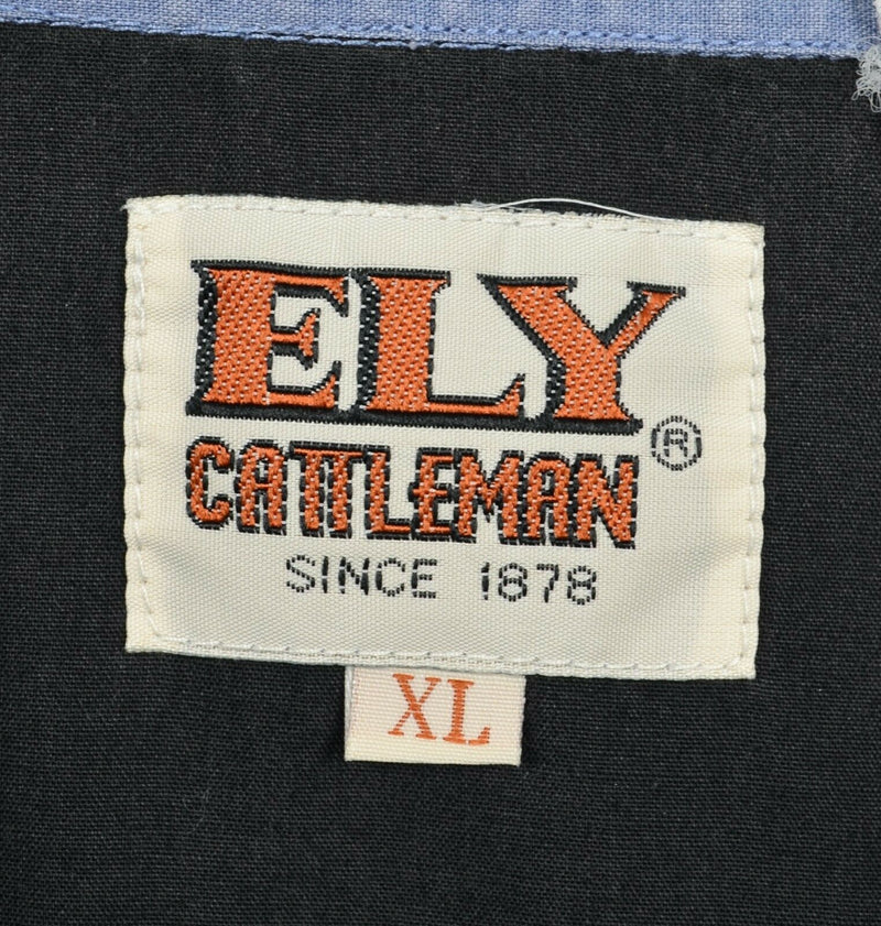 Ely Cattleman Men's XL Pearl Snap Embroidered Horse USA Flag Western Shirt