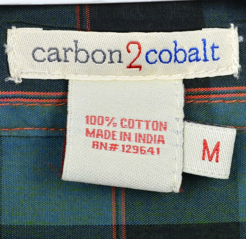 Carbon 2 Cobalt Men's Medium Teal Navy Blue Check Long Sleeve Button-Front Shirt